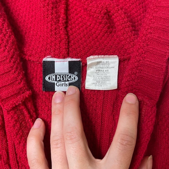 Vintage 1990s Red Knit Girls Long Sweater - Picture 3 of 3